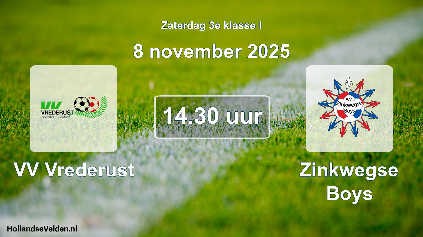 Geplande wedstrijd: VV Vrederust - Zinkwegse Boys (8 november 2025)