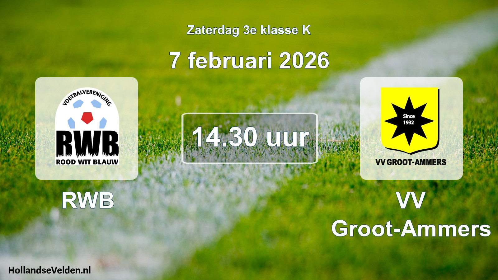 Geplande wedstrijd: RWB - VV Groot-Ammers (7 februari 2026)