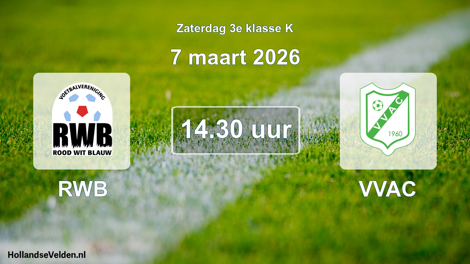 Geplande wedstrijd: RWB - VVAC (7 maart 2026)