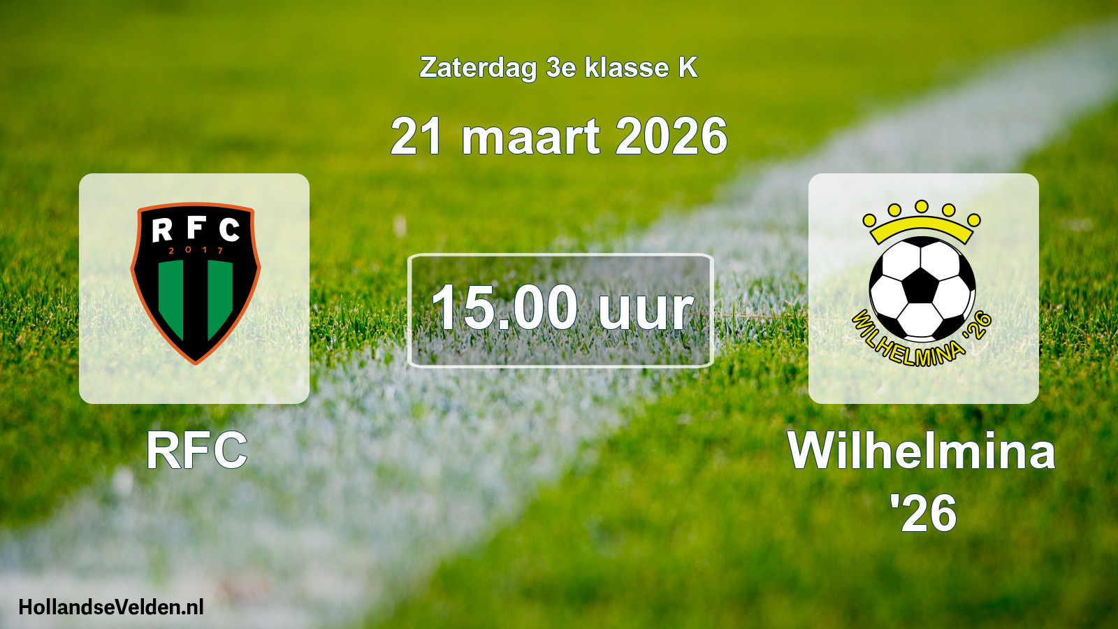 Geplande wedstrijd: RFC - Wilhelmina '26 (21 maart 2026)