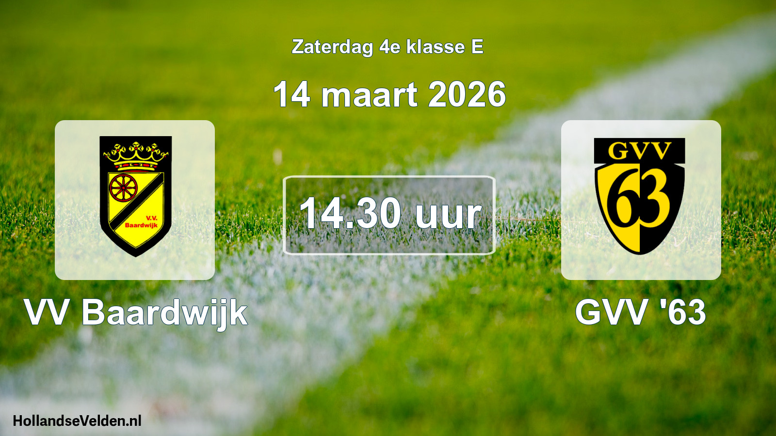 Geplande wedstrijd: VV Baardwijk - GVV '63 (14 maart 2026)