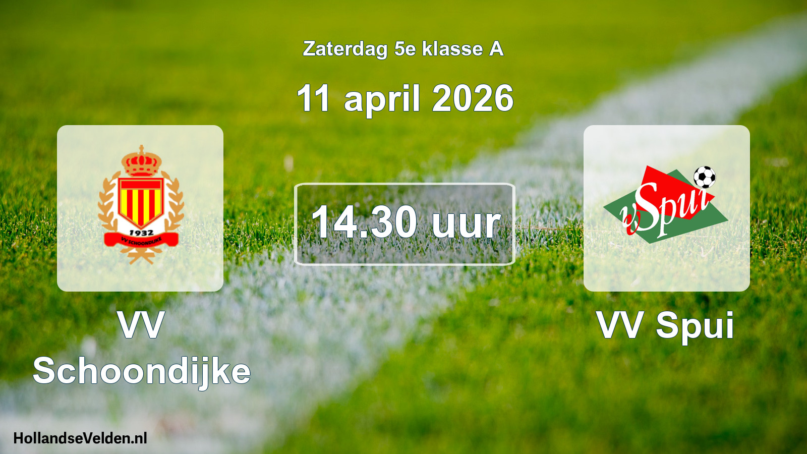 Geplande wedstrijd: VV Schoondijke - VV Spui (11 april 2026)