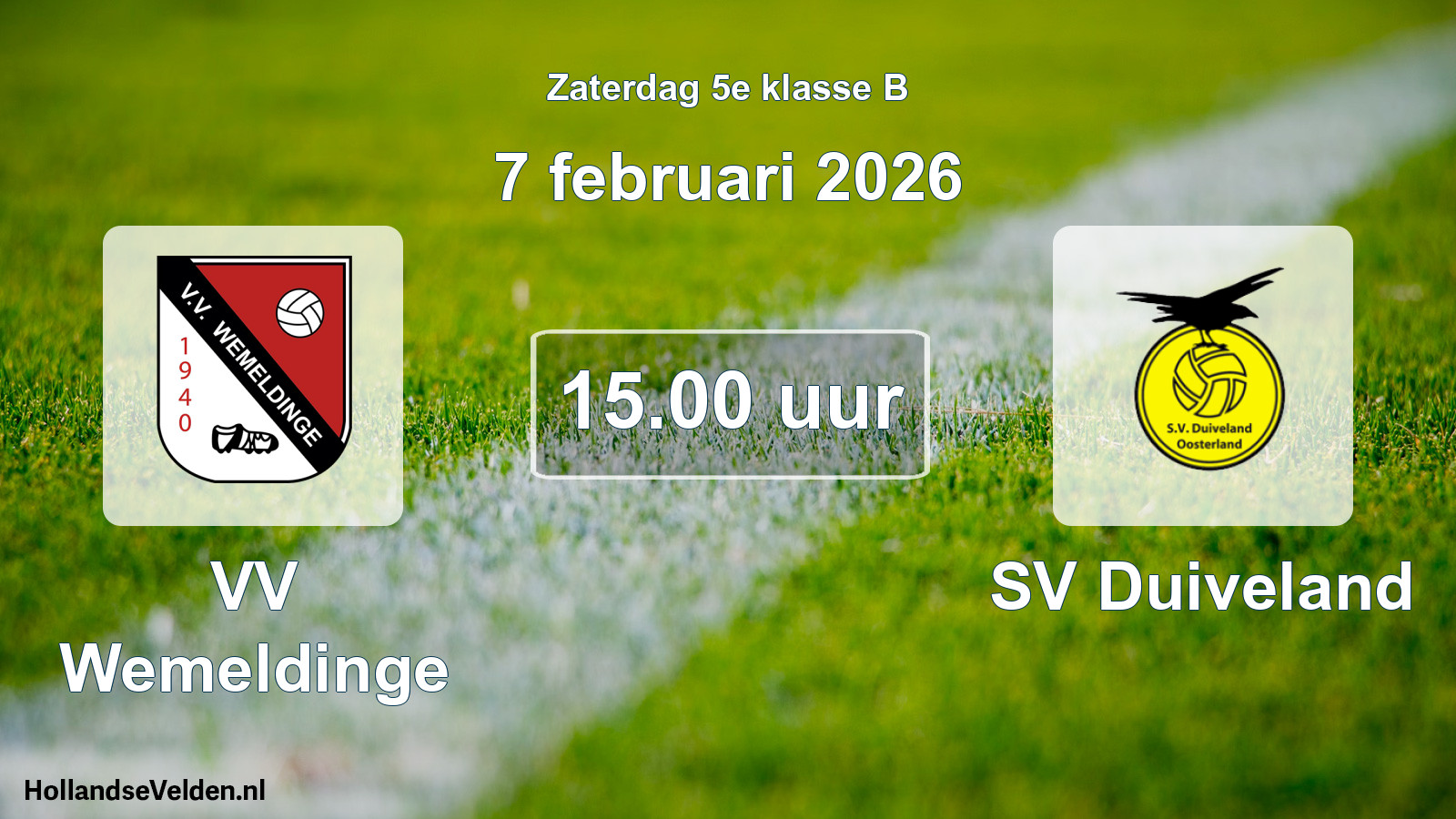 Geplande wedstrijd: VV Wemeldinge - SV Duiveland (7 februari 2026)