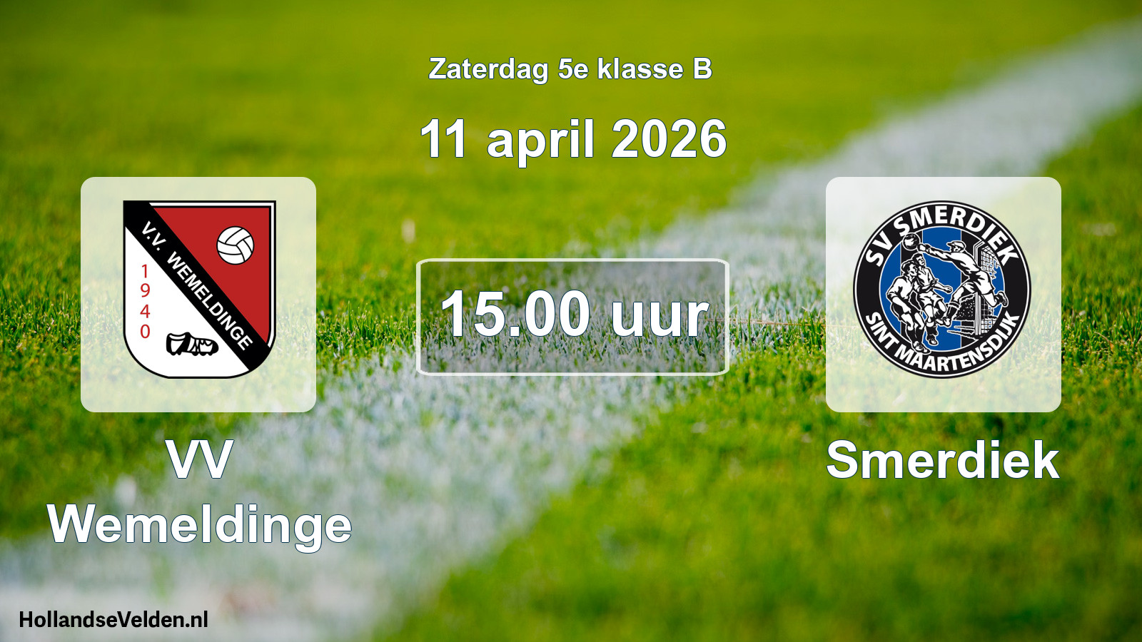Geplande wedstrijd: VV Wemeldinge - Smerdiek (11 april 2026)