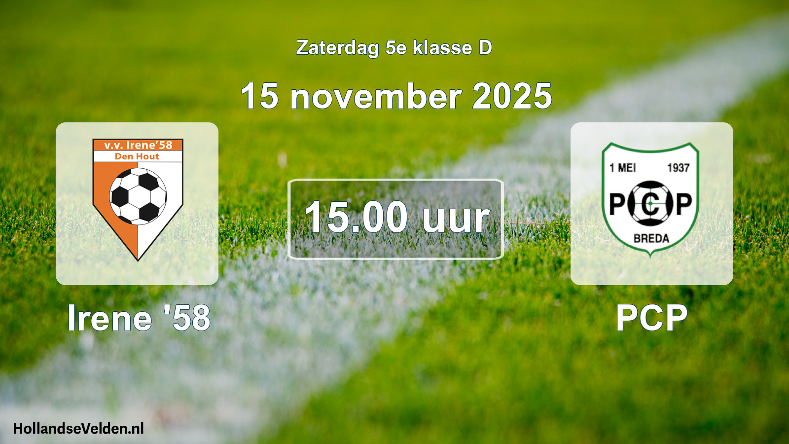 Geplande wedstrijd: Irene '58 - PCP (15 november 2025)