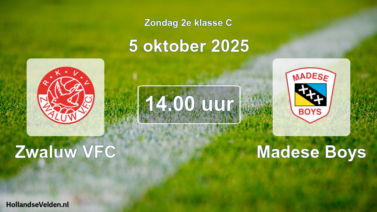Geplande wedstrijd: Zwaluw VFC - Madese Boys (5 oktober 2025)