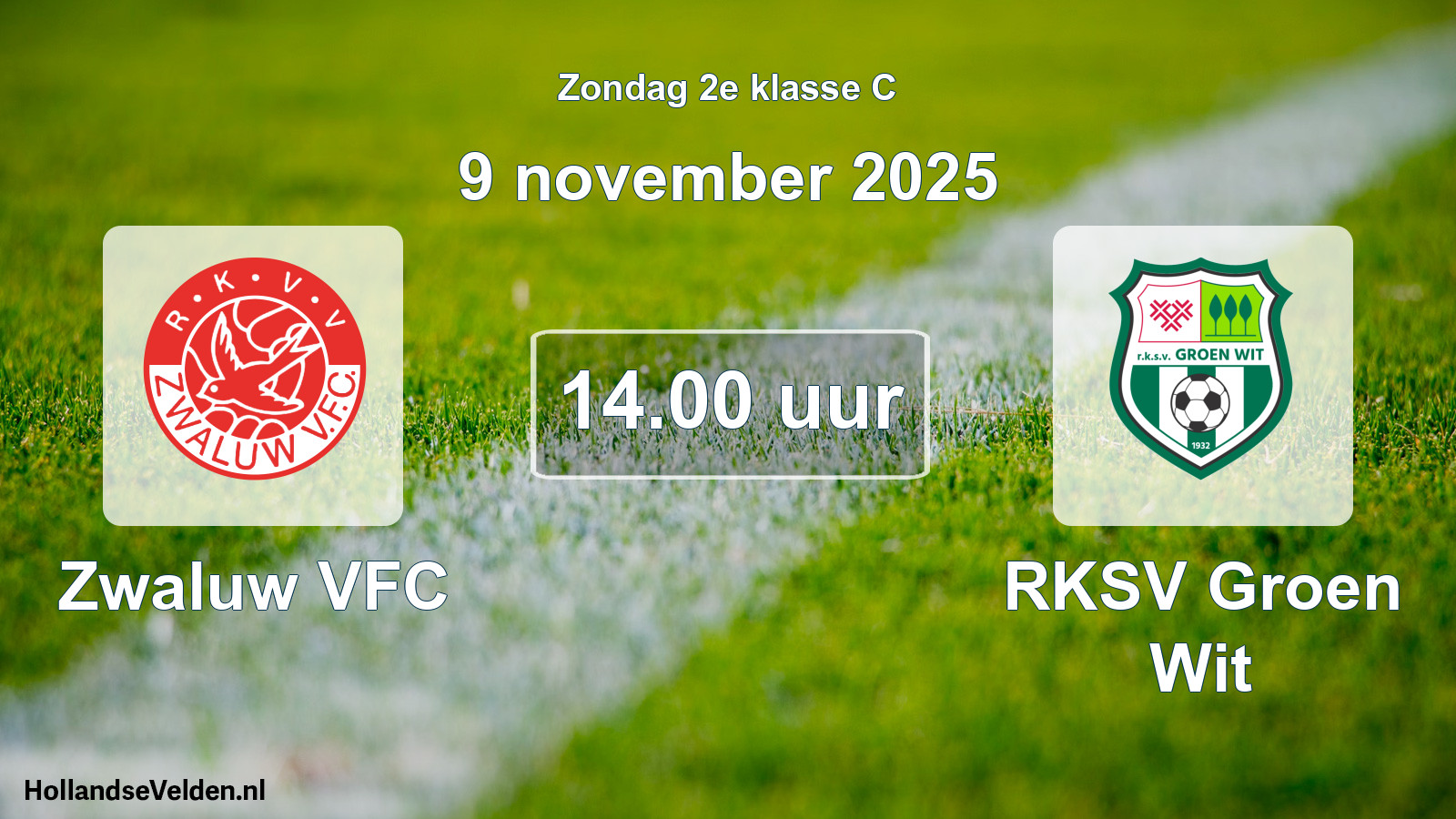 Geplande wedstrijd: Zwaluw VFC - RKSV Groen Wit (9 november 2025)