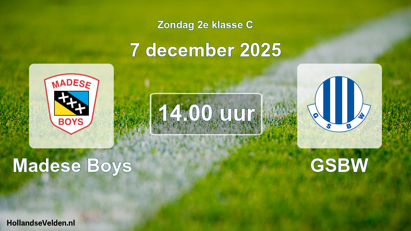 Geplande wedstrijd: Madese Boys - GSBW (7 december 2025)