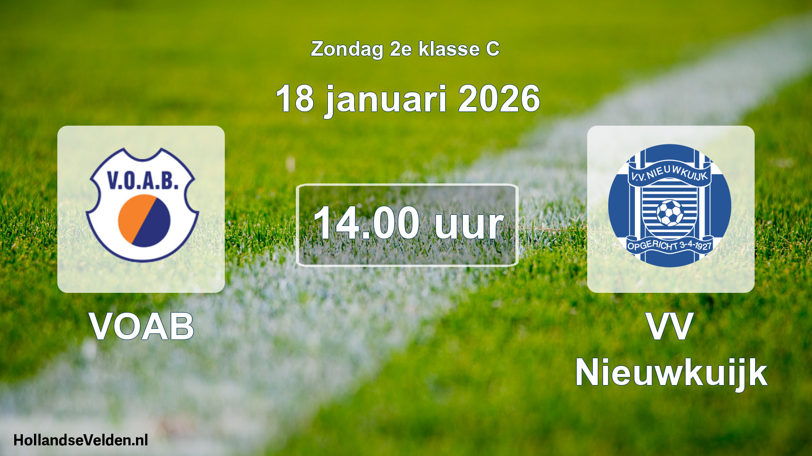 Geplande wedstrijd: VOAB - VV Nieuwkuijk (18 januari 2026)