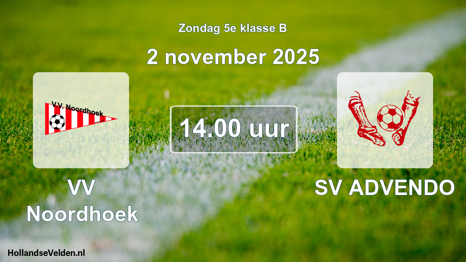 Geplande wedstrijd: VV Noordhoek - SV ADVENDO (2 november 2025)