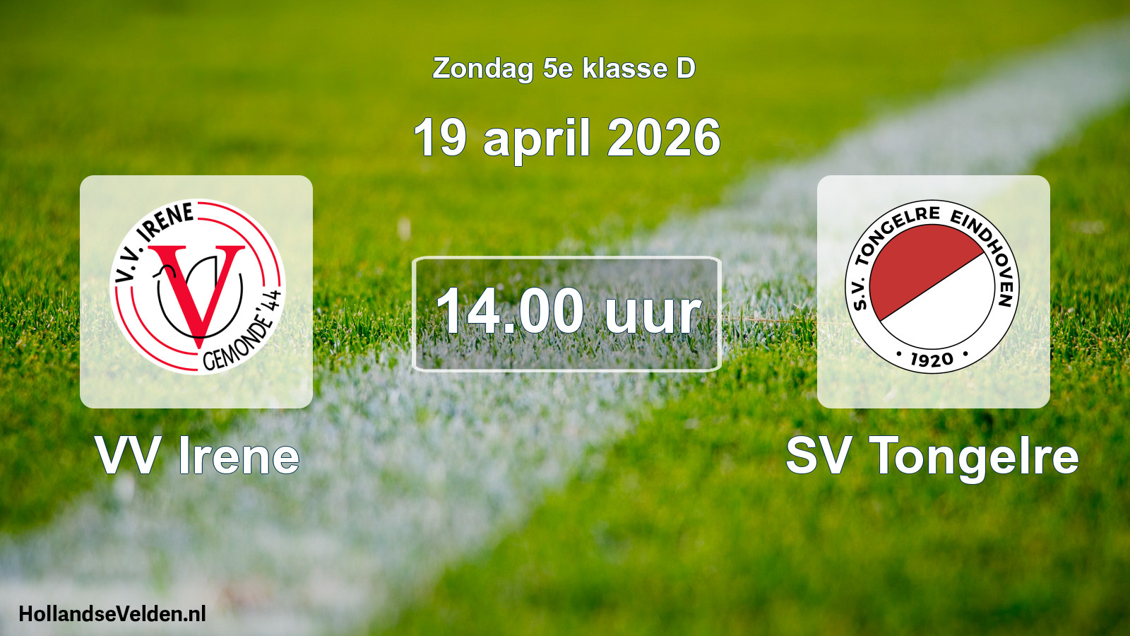 Geplande wedstrijd: VV Irene - SV Tongelre (19 april 2026)