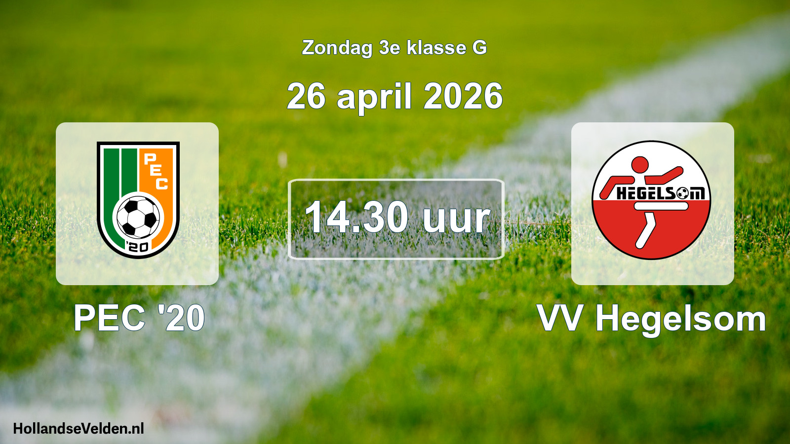Geplande wedstrijd: PEC '20 - VV Hegelsom (26 april 2026)