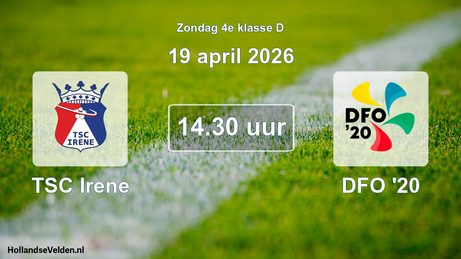 Geplande wedstrijd: TSC Irene - DFO '20 (19 april 2026)