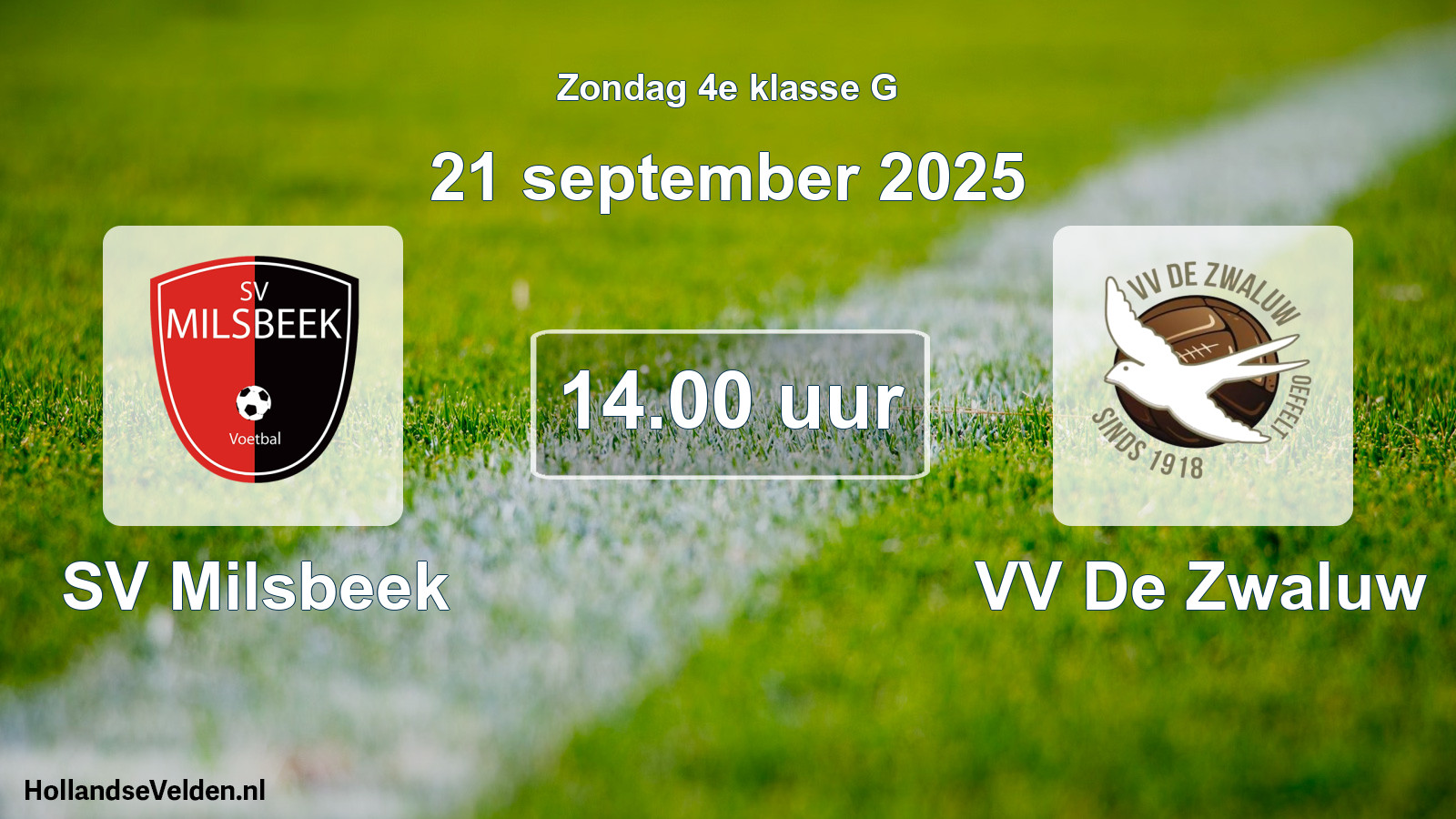 Geplande wedstrijd: SV Milsbeek - VV De Zwaluw (21 september 2025)