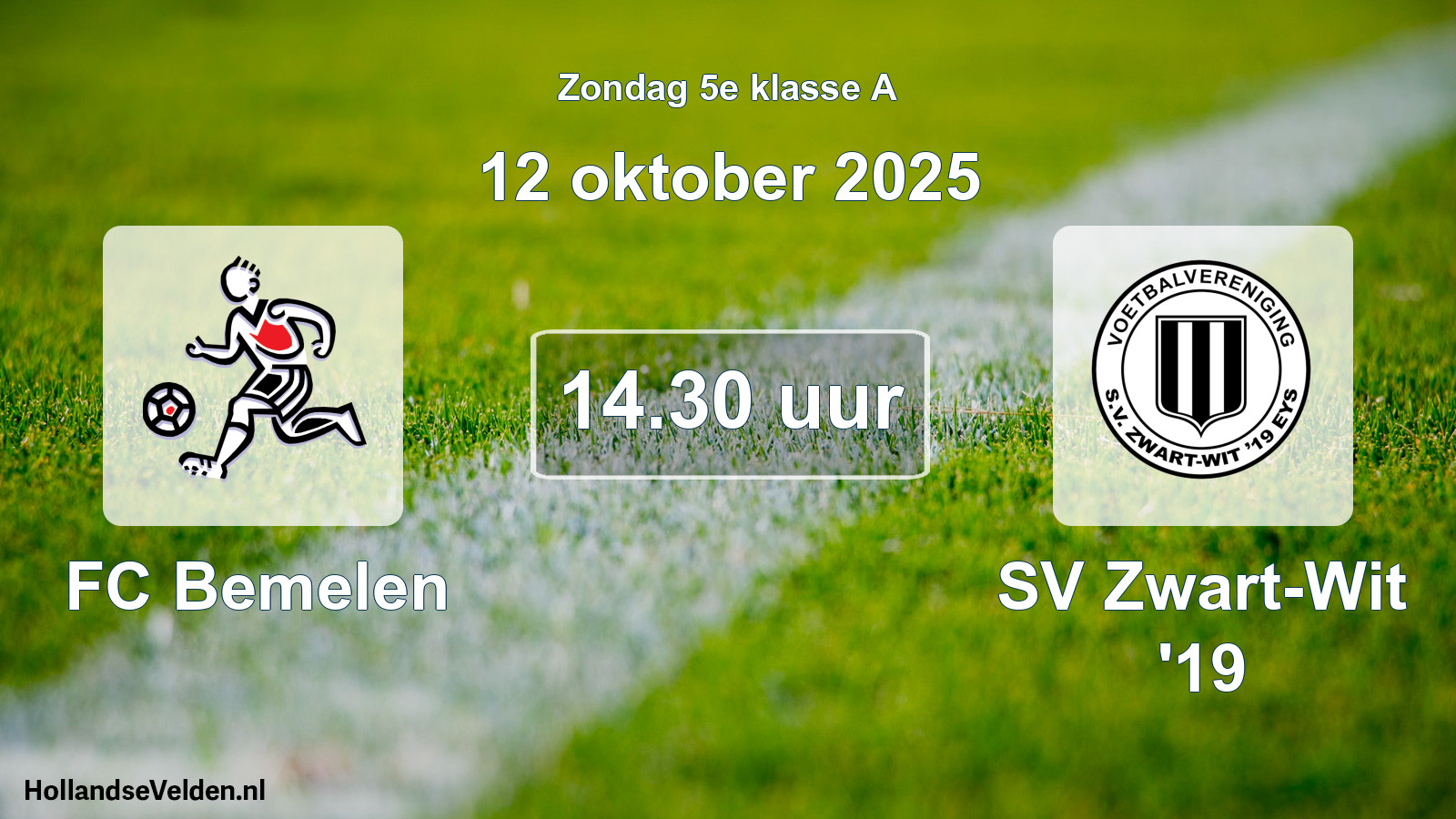 Geplande wedstrijd: FC Bemelen - SV Zwart-Wit '19 (12 oktober 2025)