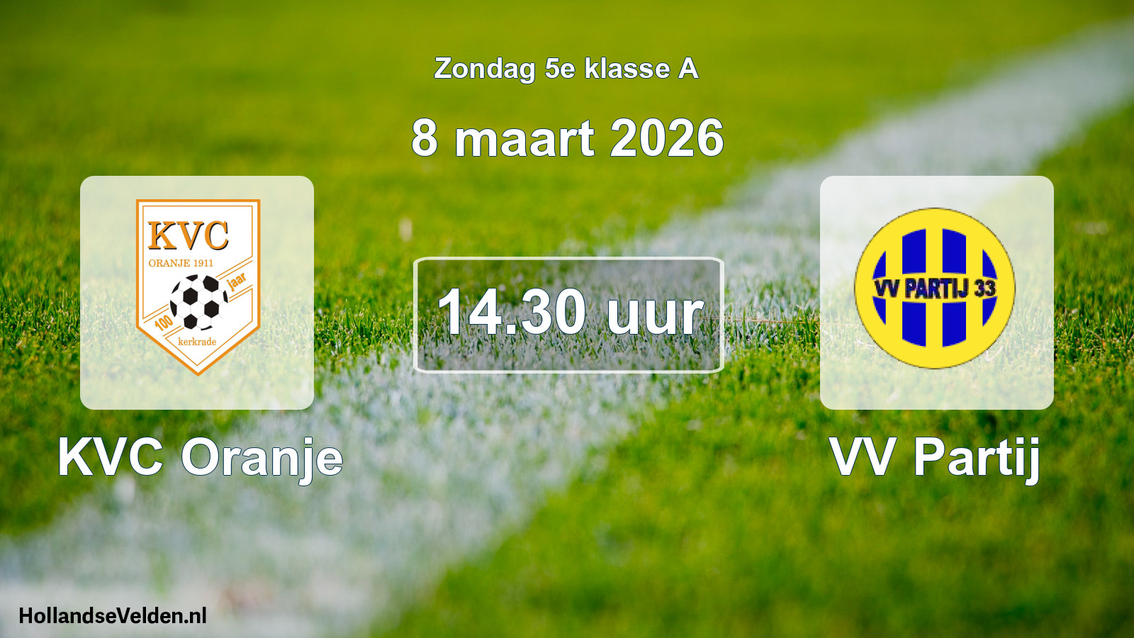 Geplande wedstrijd: KVC Oranje - VV Partij (8 maart 2026)