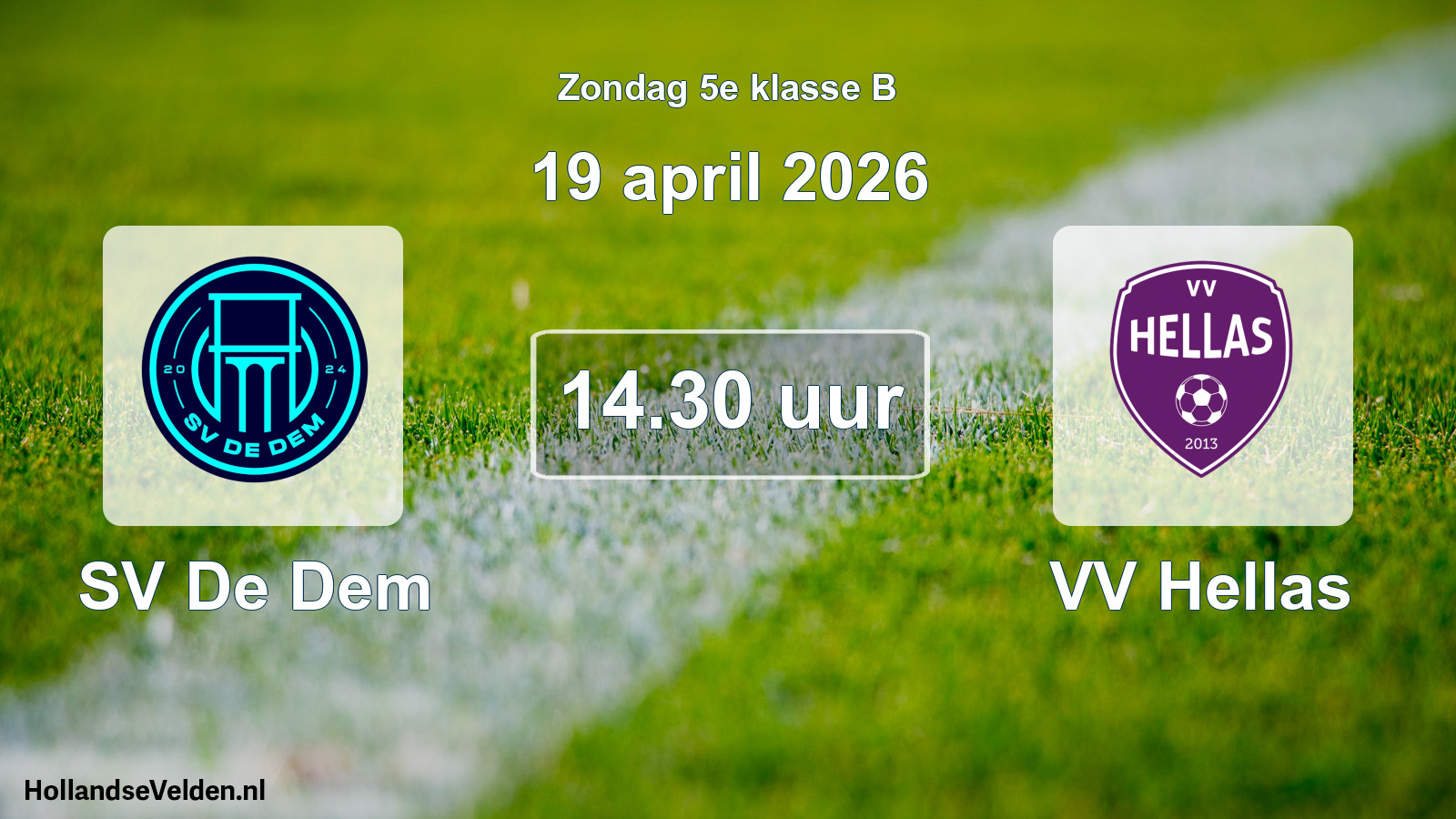 Geplande wedstrijd: SV De Dem - VV Hellas (19 april 2026)