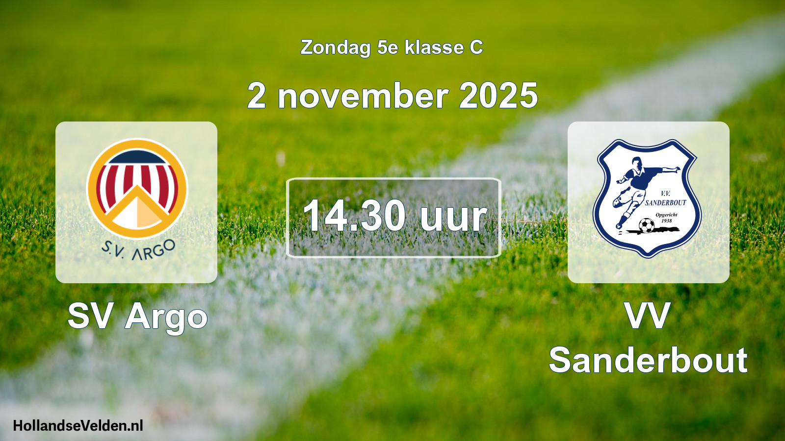 Geplande wedstrijd: SV Argo - VV Sanderbout (2 november 2025)
