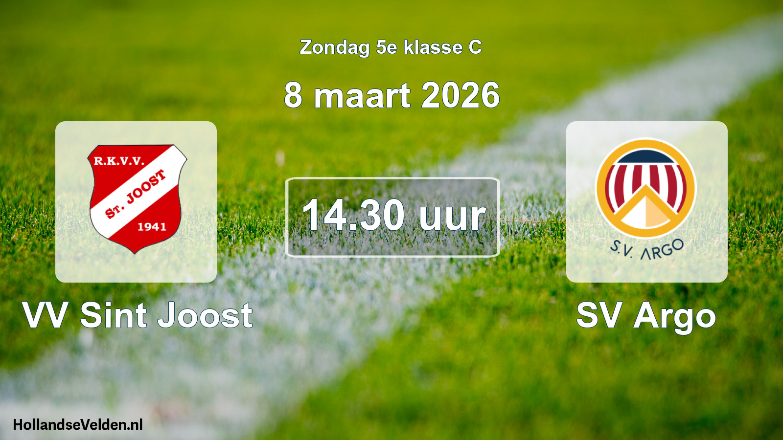 Geplande wedstrijd: VV Sint Joost - SV Argo (8 maart 2026)