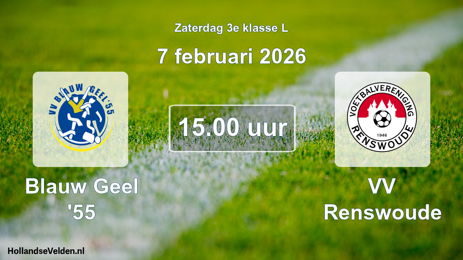 Geplande wedstrijd: Blauw Geel '55 - VV Renswoude (7 februari 2026)