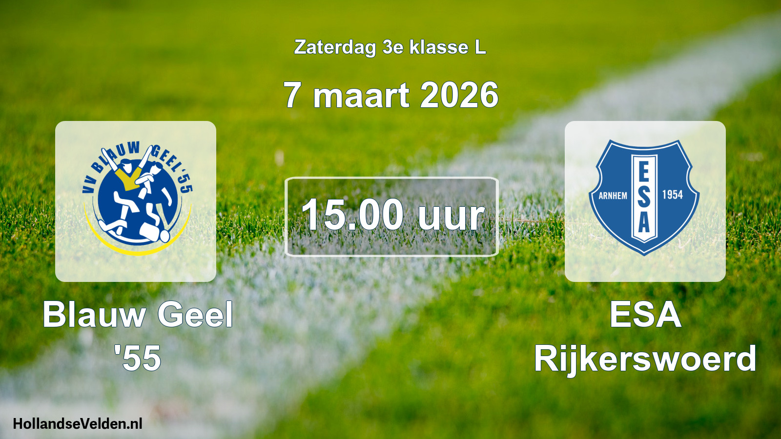 Geplande wedstrijd: Blauw Geel '55 - ESA Rijkerswoerd (7 maart 2026)