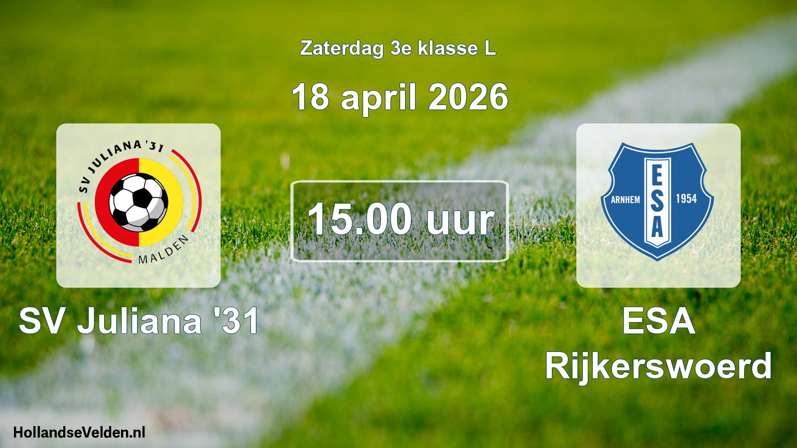 Geplande wedstrijd: SV Juliana '31 - ESA Rijkerswoerd (18 april 2026)
