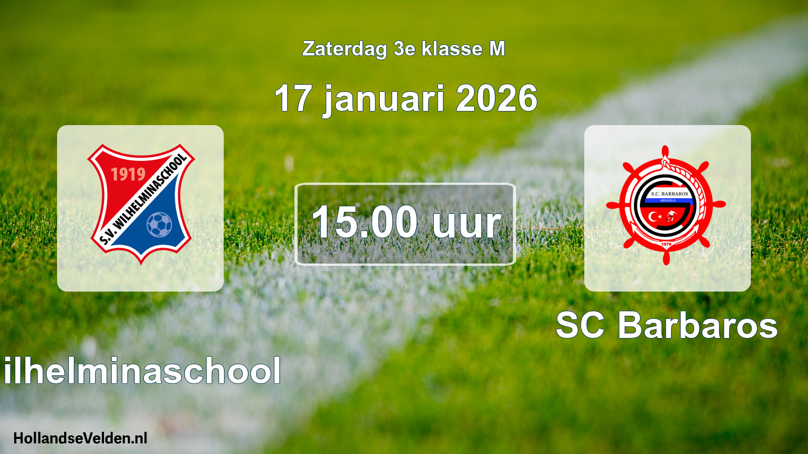 Geplande wedstrijd: Wilhelminaschool - SC Barbaros (17 januari 2026)