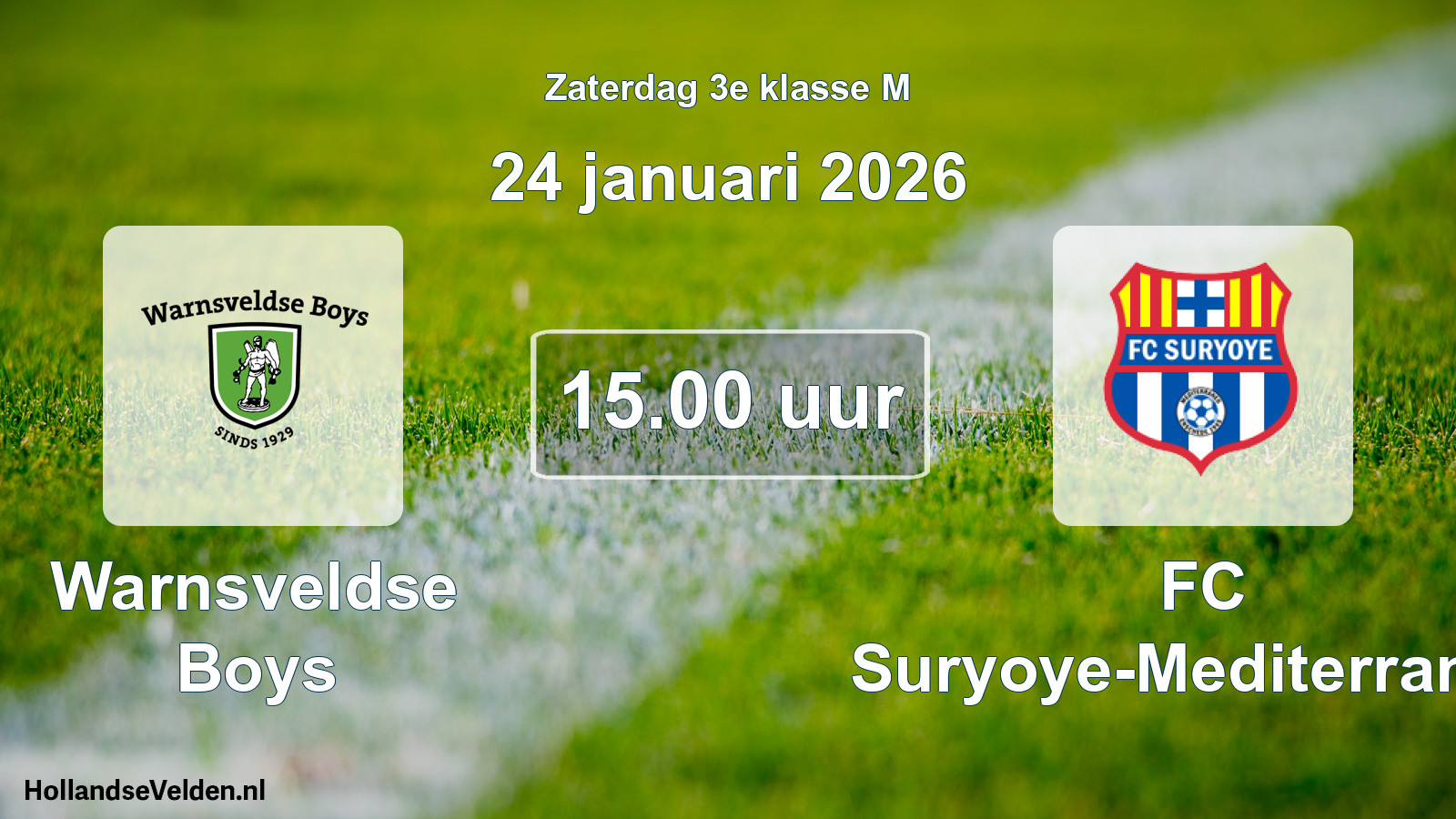 Geplande wedstrijd: Warnsveldse Boys - FC Suryoye-Mediterraneo (24 januari 2026)