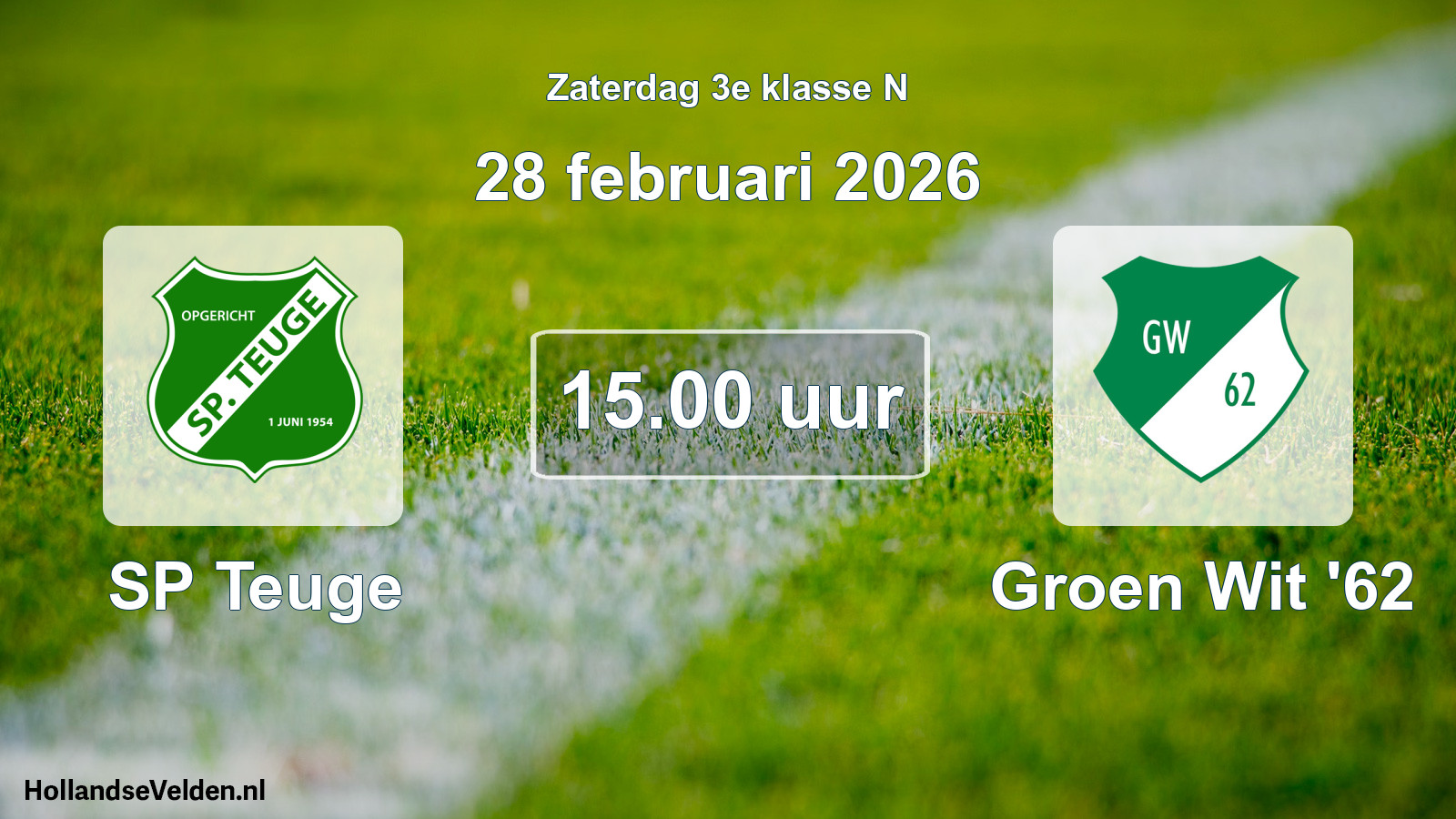 Geplande wedstrijd: SP Teuge - Groen Wit '62 (28 februari 2026)