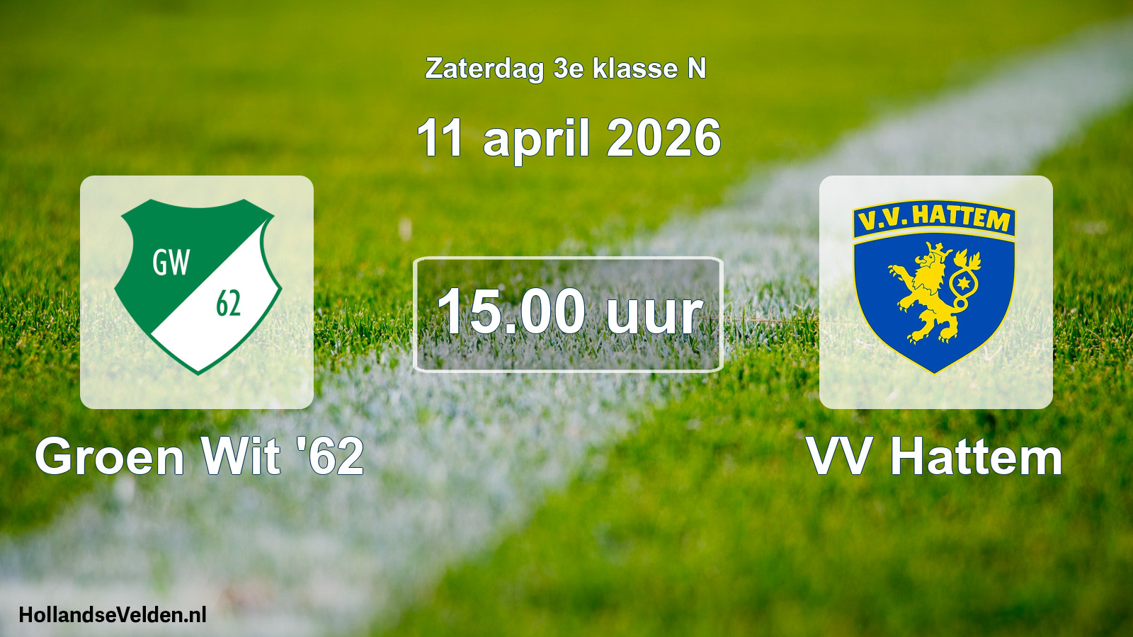 Scheduled Match: Groen Wit '62 - VV Hattem (11 April 2026)