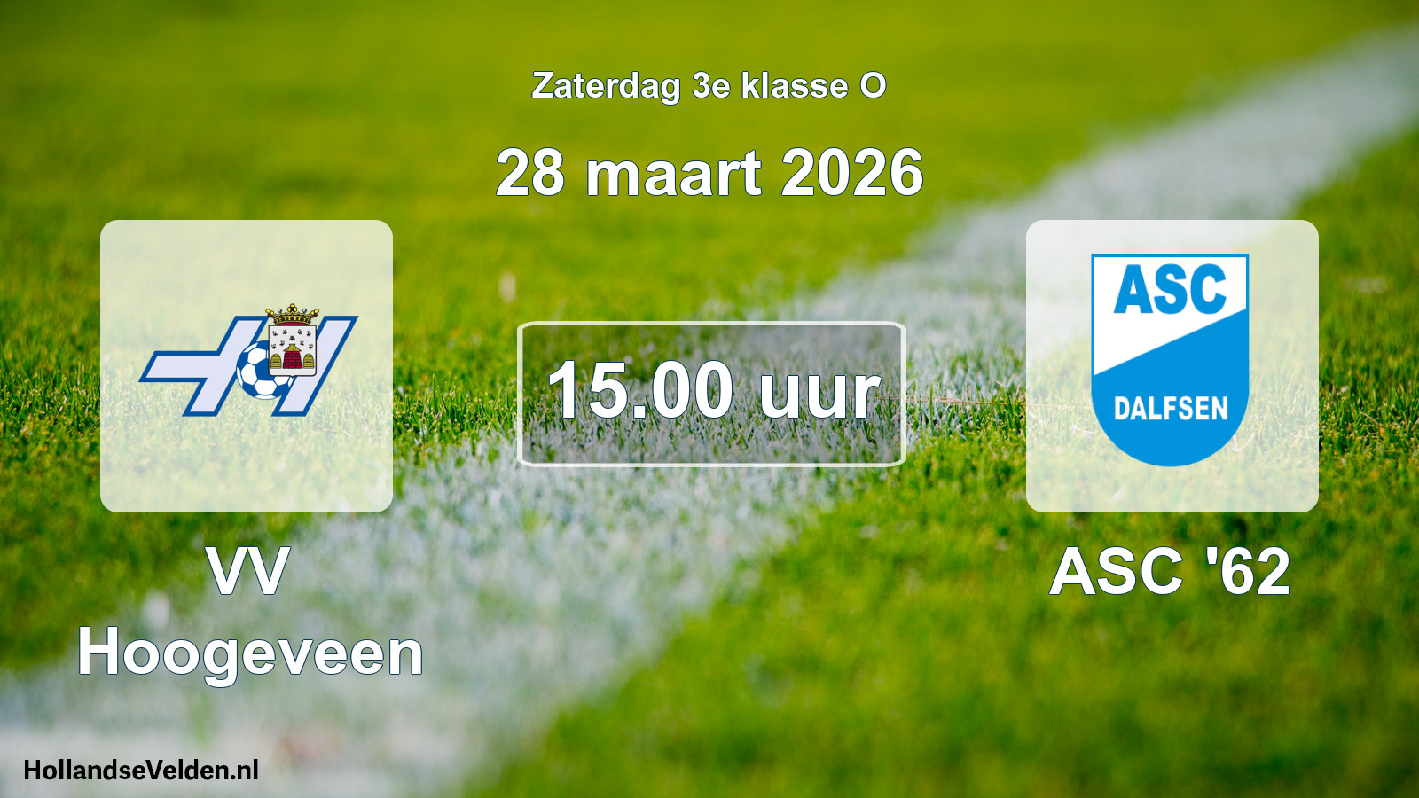 Geplande wedstrijd: VV Hoogeveen - ASC '62 (28 maart 2026)