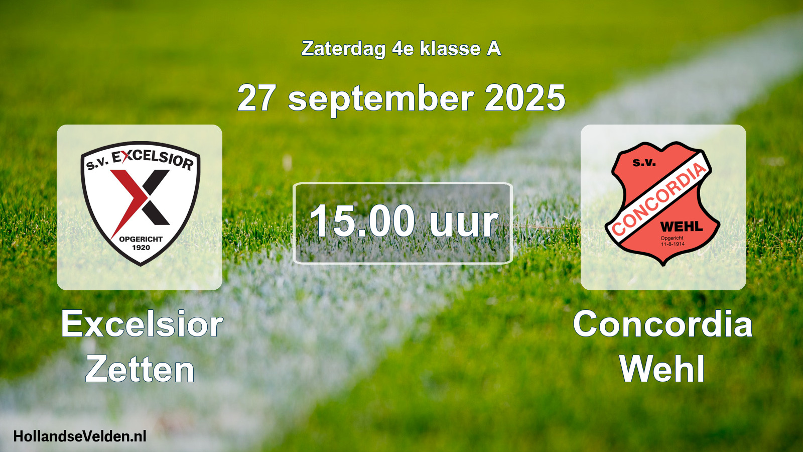 Geplande wedstrijd: Excelsior Zetten - Concordia Wehl (27 september 2025)