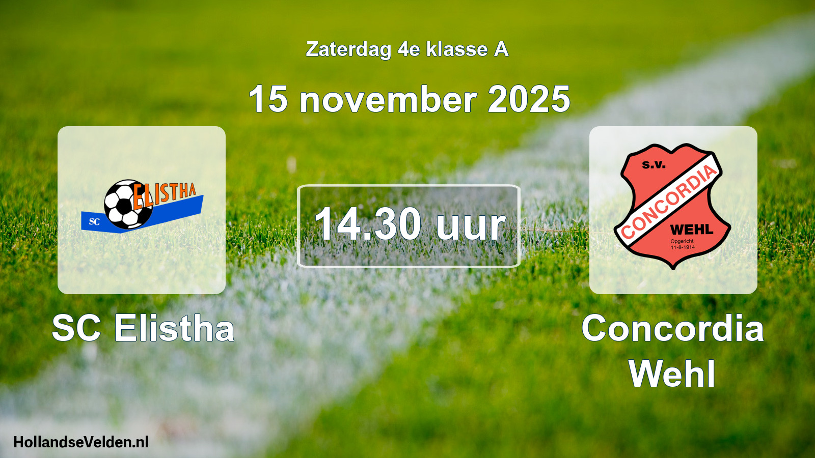 Geplande wedstrijd: SC Elistha - Concordia Wehl (15 november 2025)