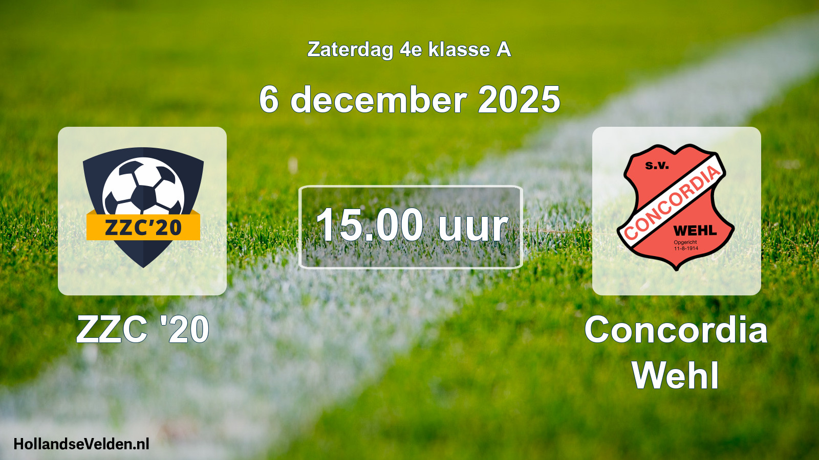 Geplande wedstrijd: ZZC '20 - Concordia Wehl (6 december 2025)