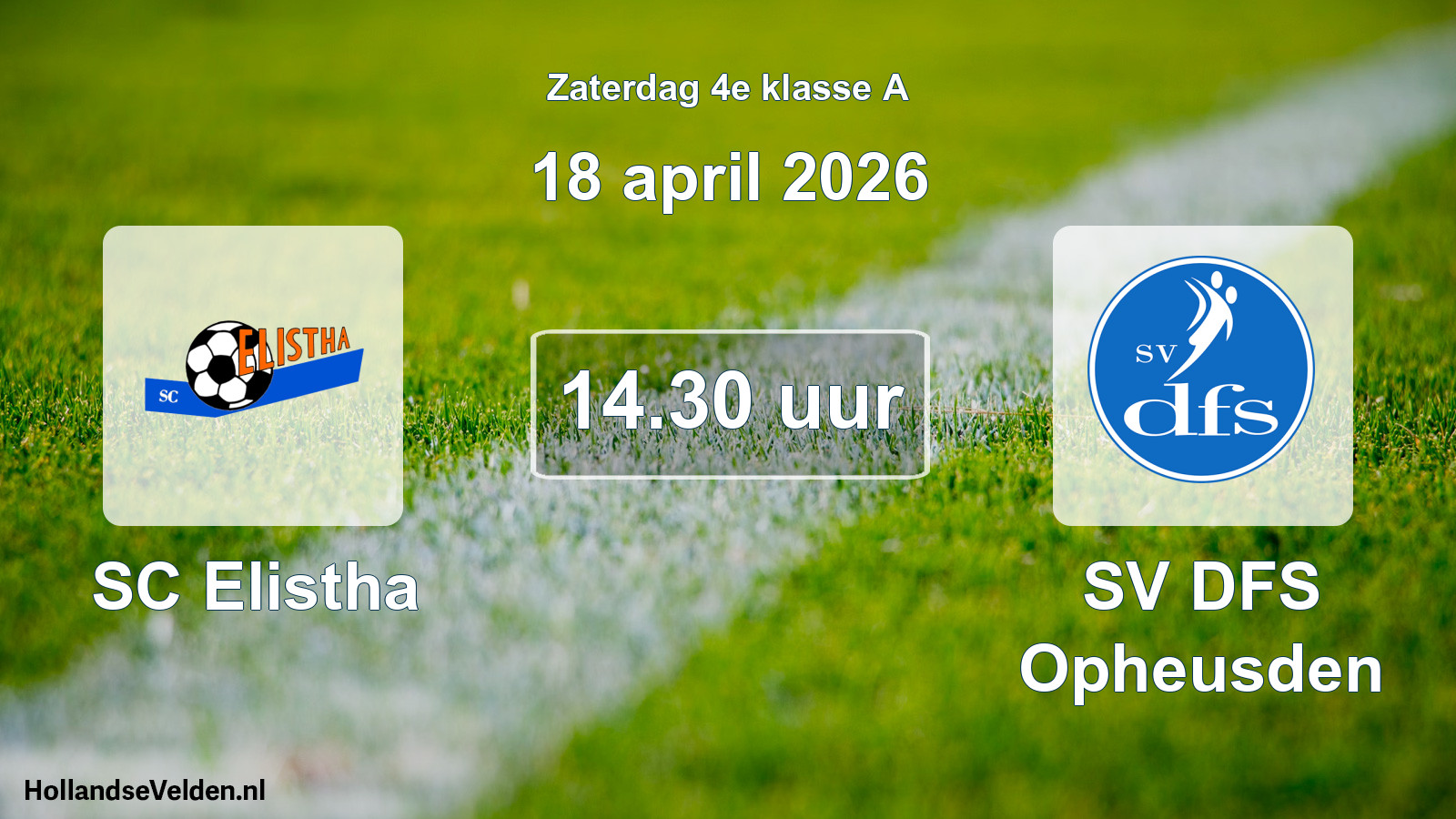 Geplande wedstrijd: SC Elistha - SV DFS Opheusden (18 april 2026)