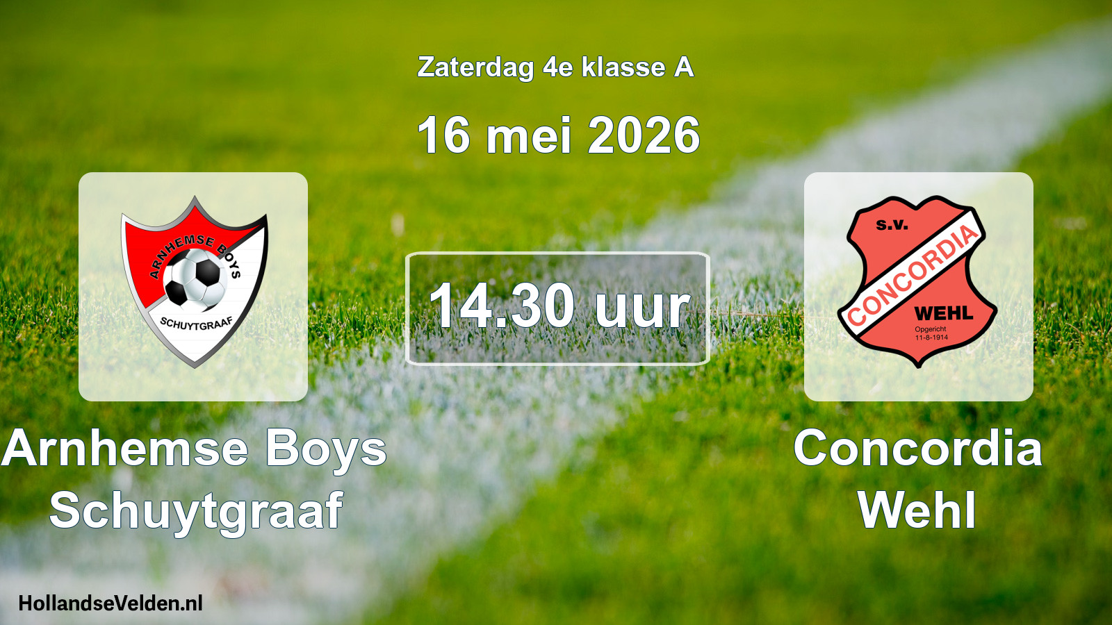 Geplande wedstrijd: Arnhemse Boys Schuytgraaf - Concordia Wehl (16 mei 2026)