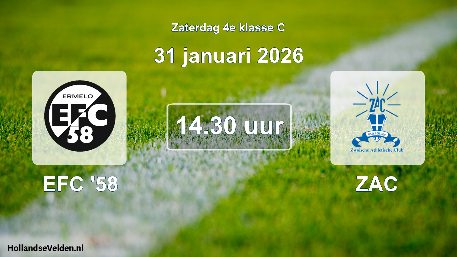 Geplande wedstrijd: EFC '58 - ZAC (31 januari 2026)