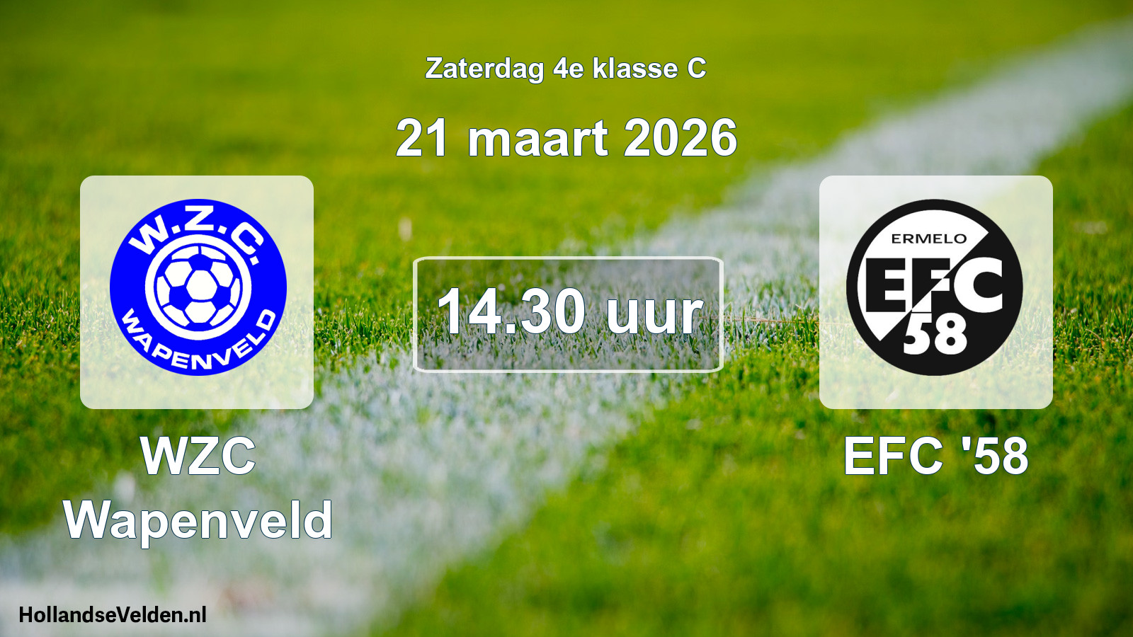Geplande wedstrijd: WZC Wapenveld - EFC '58 (21 maart 2026)