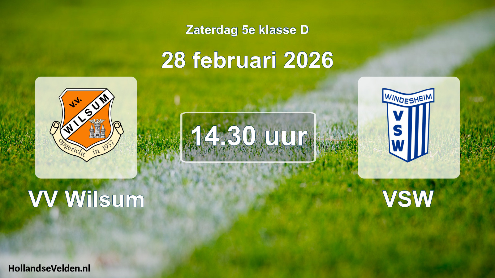 Geplande wedstrijd: VV Wilsum - VSW (28 februari 2026)