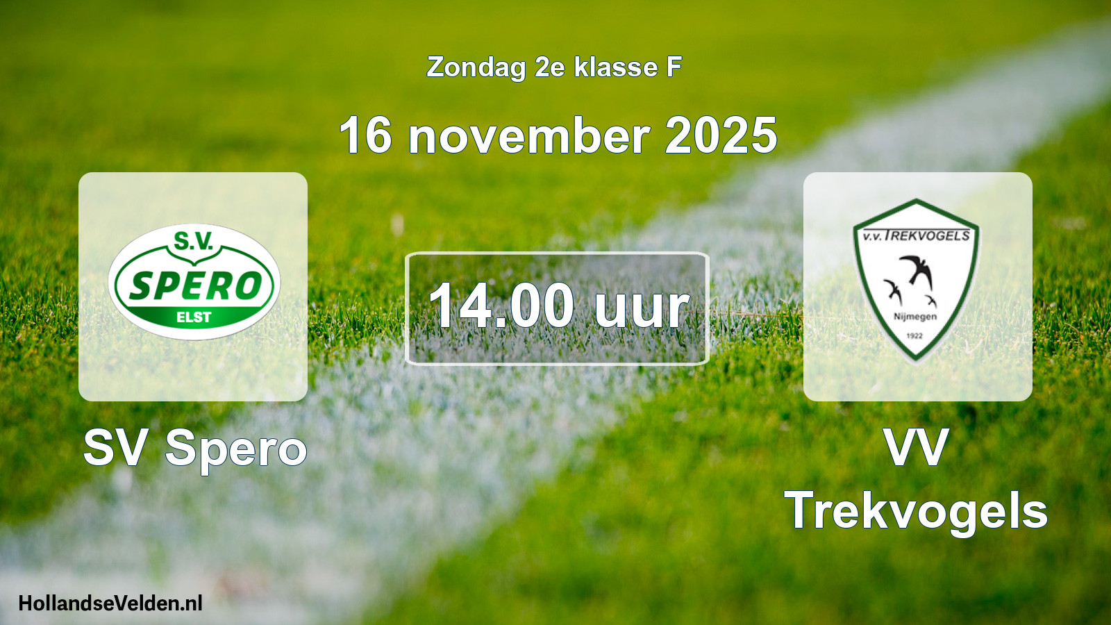 Geplande wedstrijd: SV Spero - VV Trekvogels (16 november 2025)