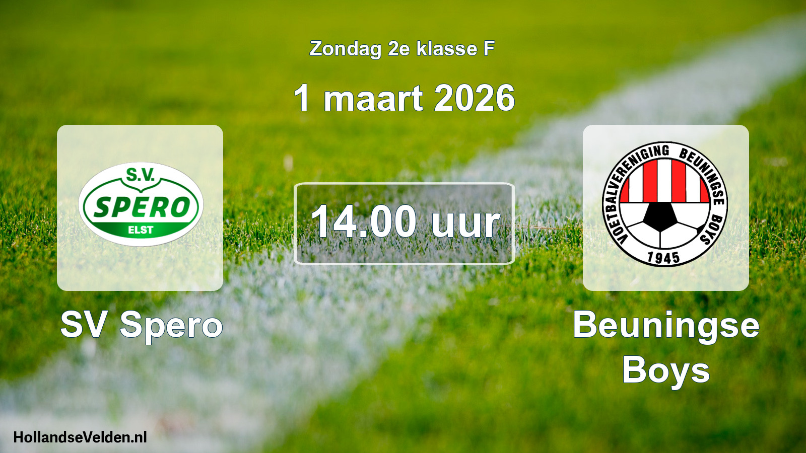 Geplande wedstrijd: SV Spero - Beuningse Boys (1 maart 2026)