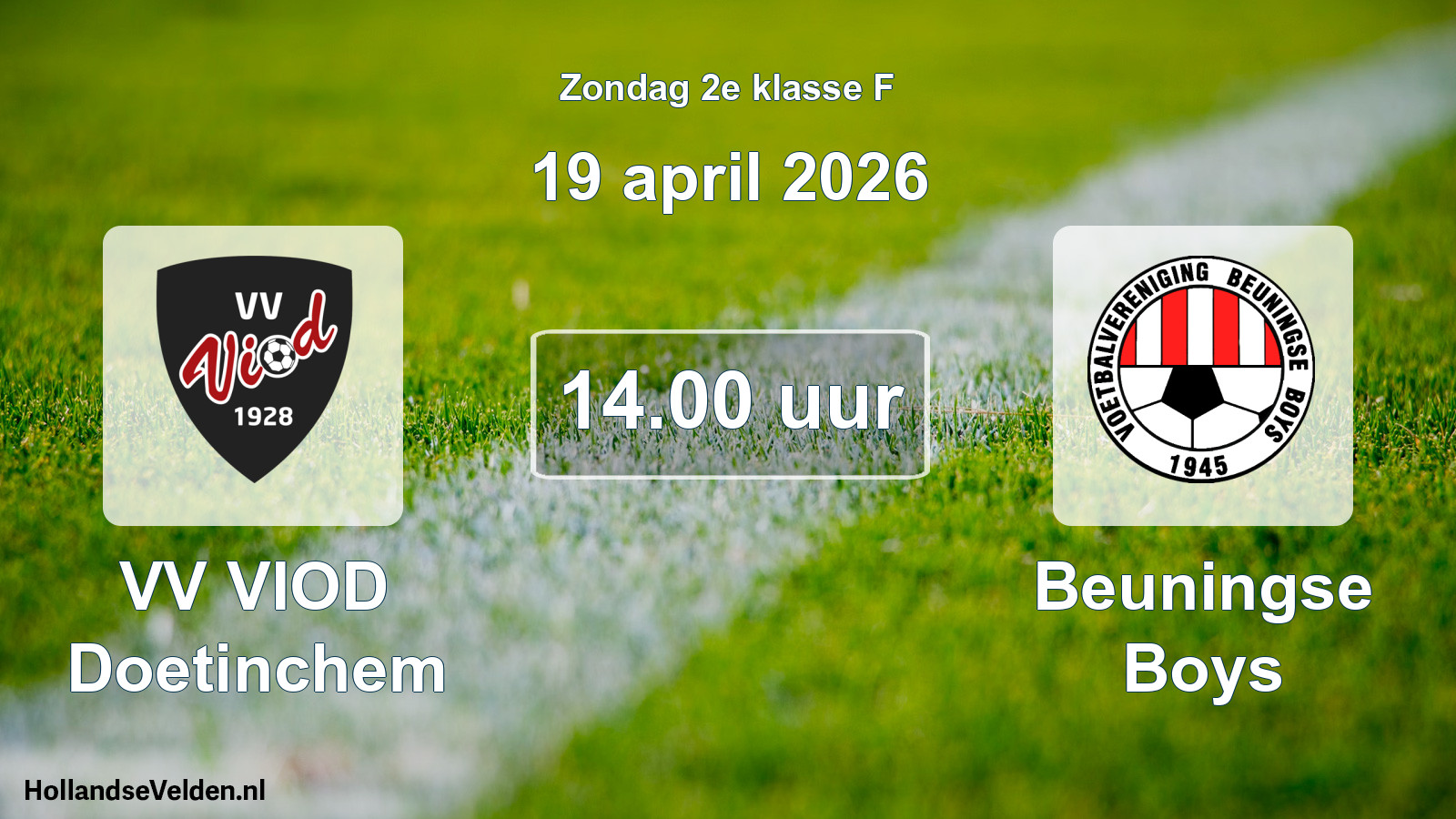 Geplande wedstrijd: VV VIOD Doetinchem - Beuningse Boys (19 april 2026)