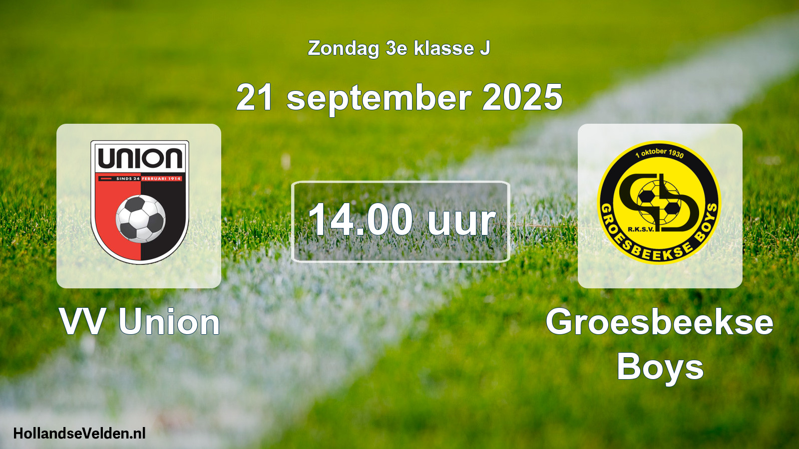Geplande wedstrijd: VV Union - Groesbeekse Boys (21 september 2025)