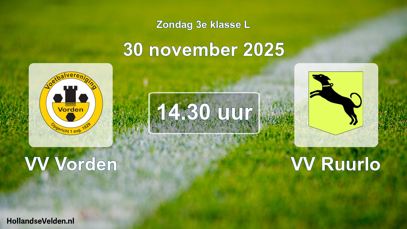 Geplande wedstrijd: VV Vorden - VV Ruurlo (30 november 2025)