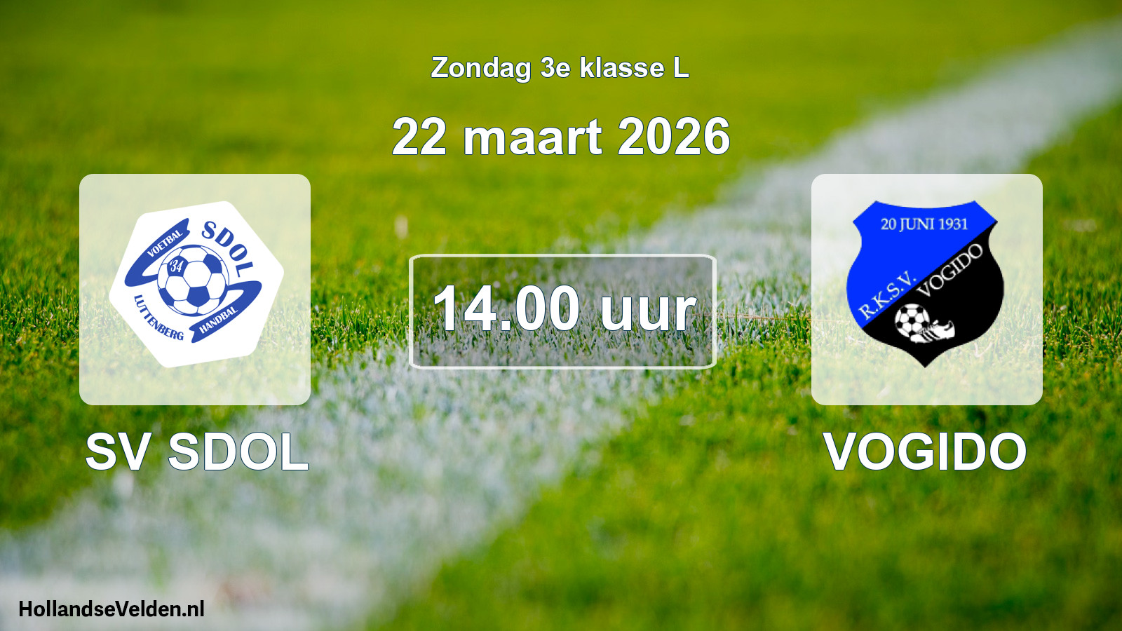 Geplande wedstrijd: SV SDOL - VOGIDO (22 maart 2026)