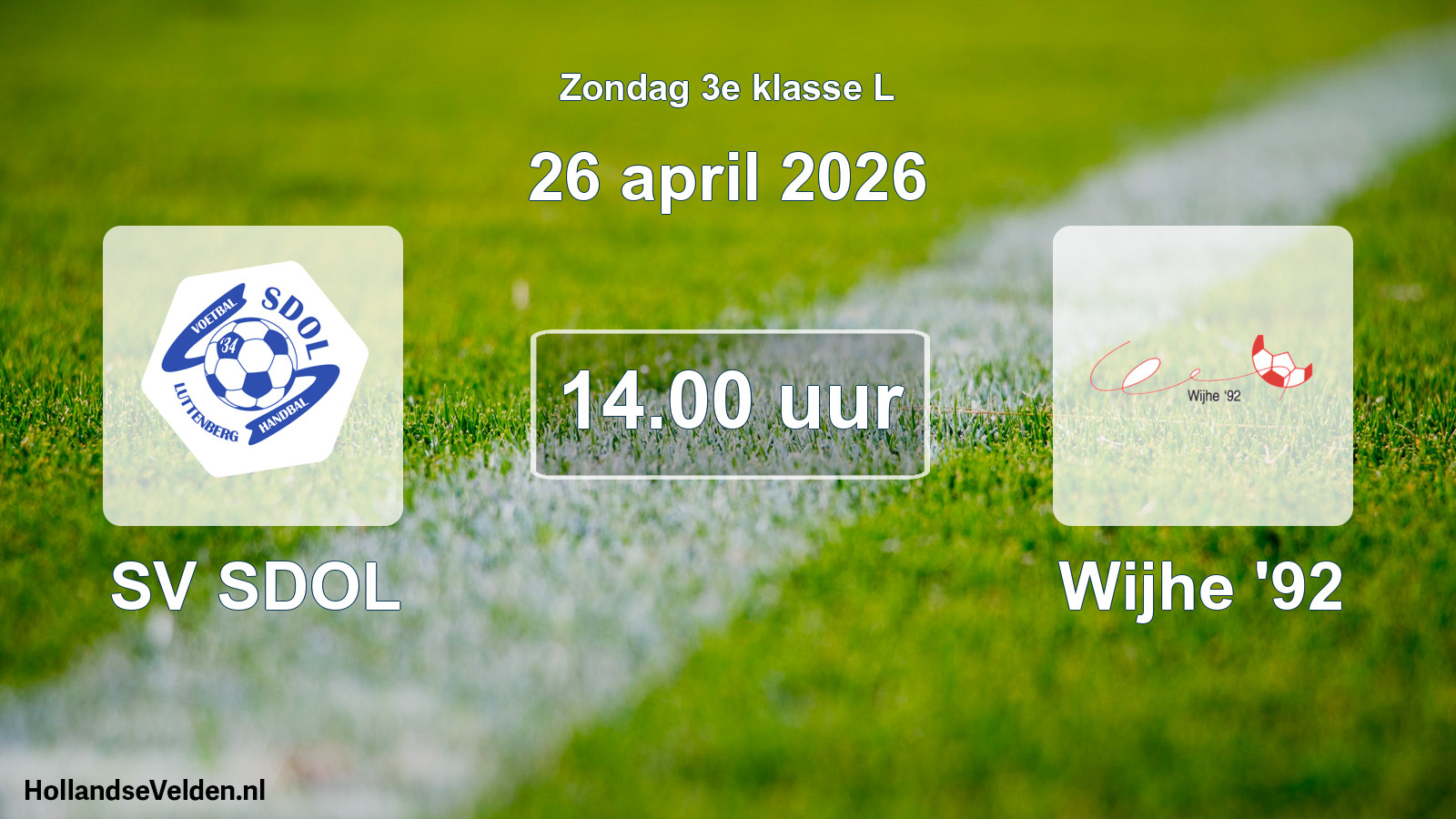 Geplande wedstrijd: SV SDOL - Wijhe '92 (26 april 2026)
