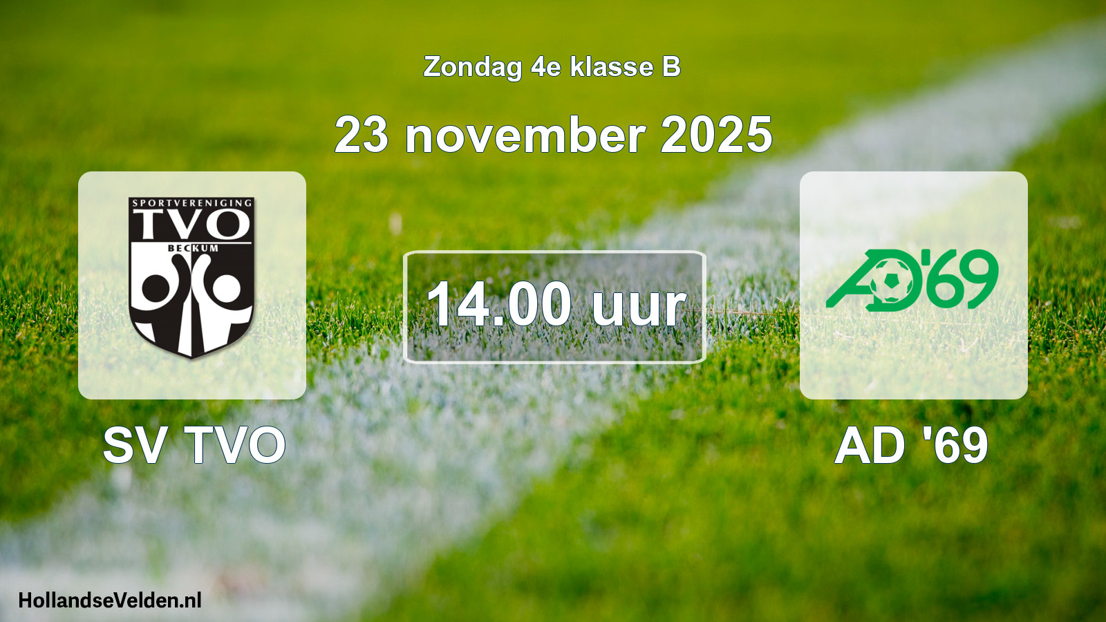 Geplande wedstrijd: SV TVO - AD '69 (23 november 2025)