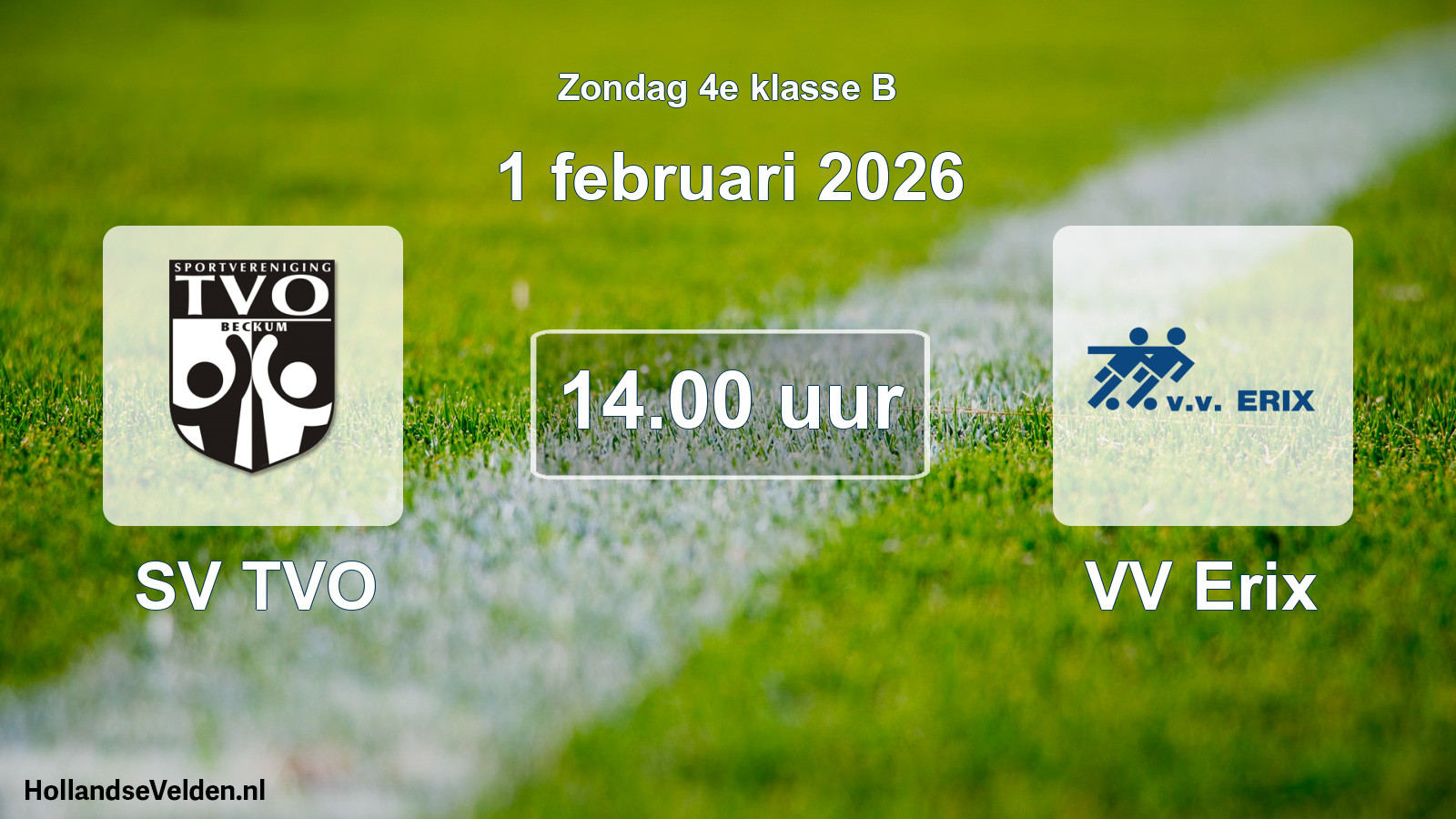 Geplande wedstrijd: SV TVO - VV Erix (1 februari 2026)