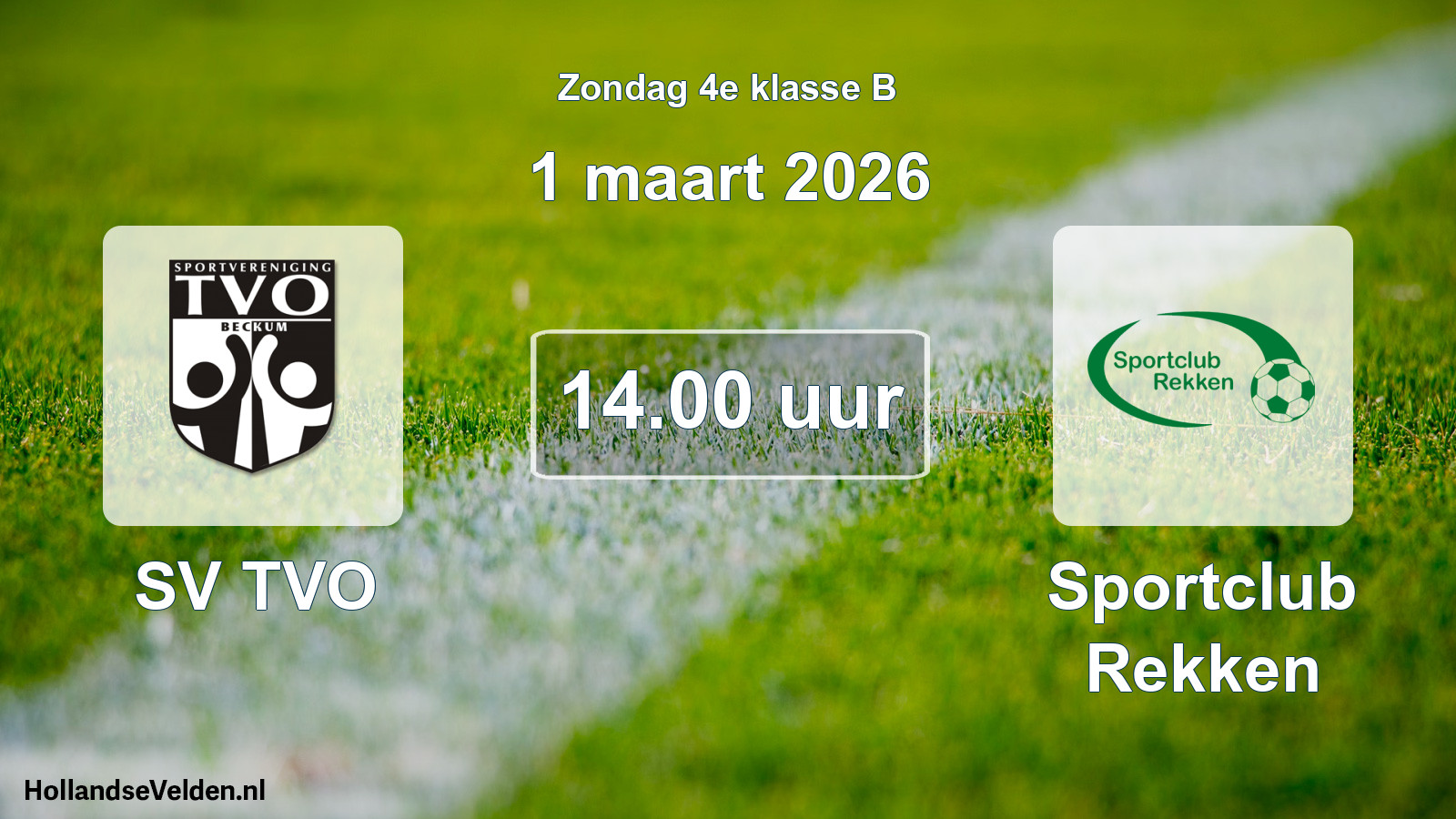 Geplande wedstrijd: SV TVO - Sportclub Rekken (1 maart 2026)