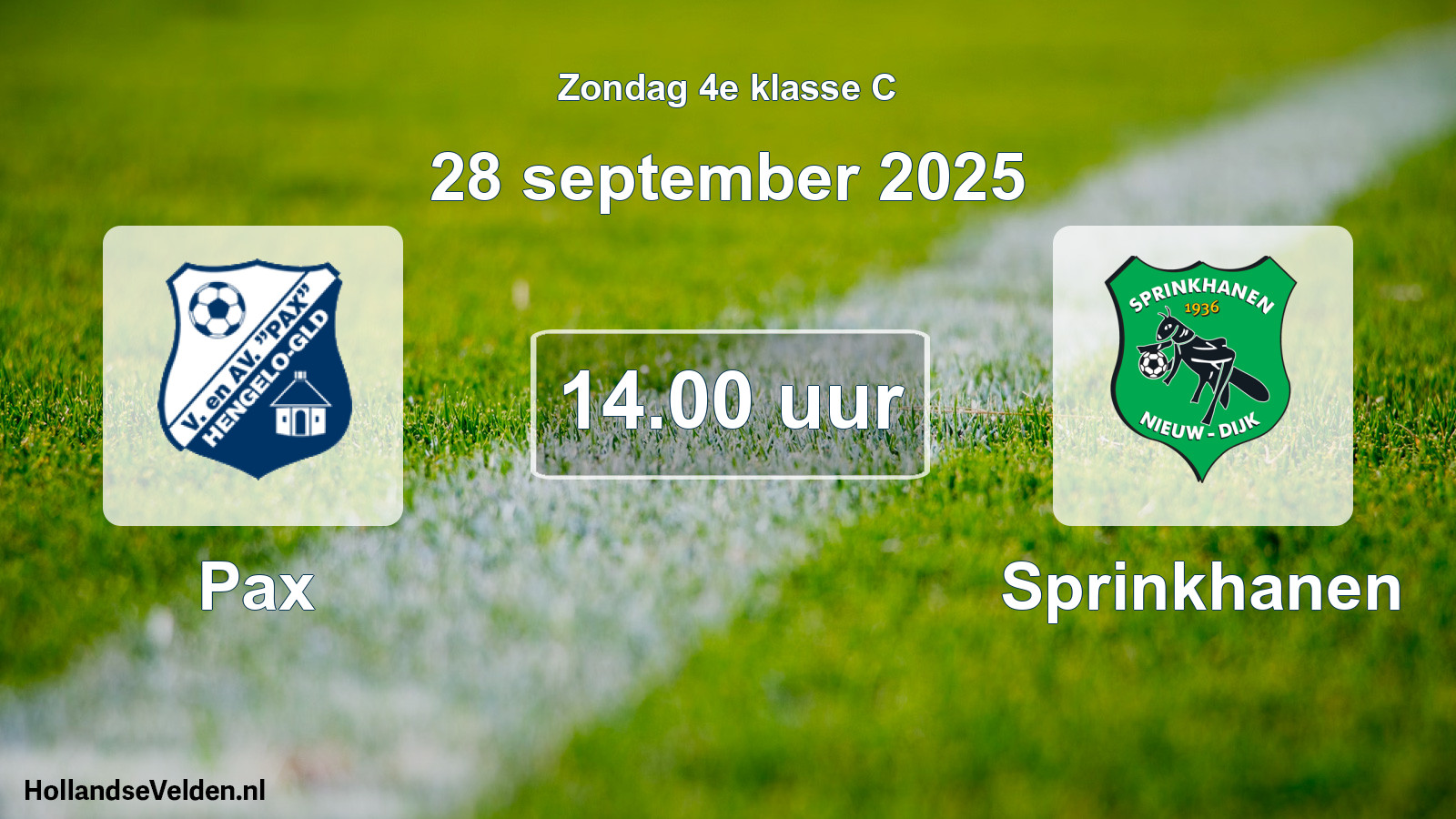 Geplande wedstrijd: Pax - Sprinkhanen (28 september 2025)